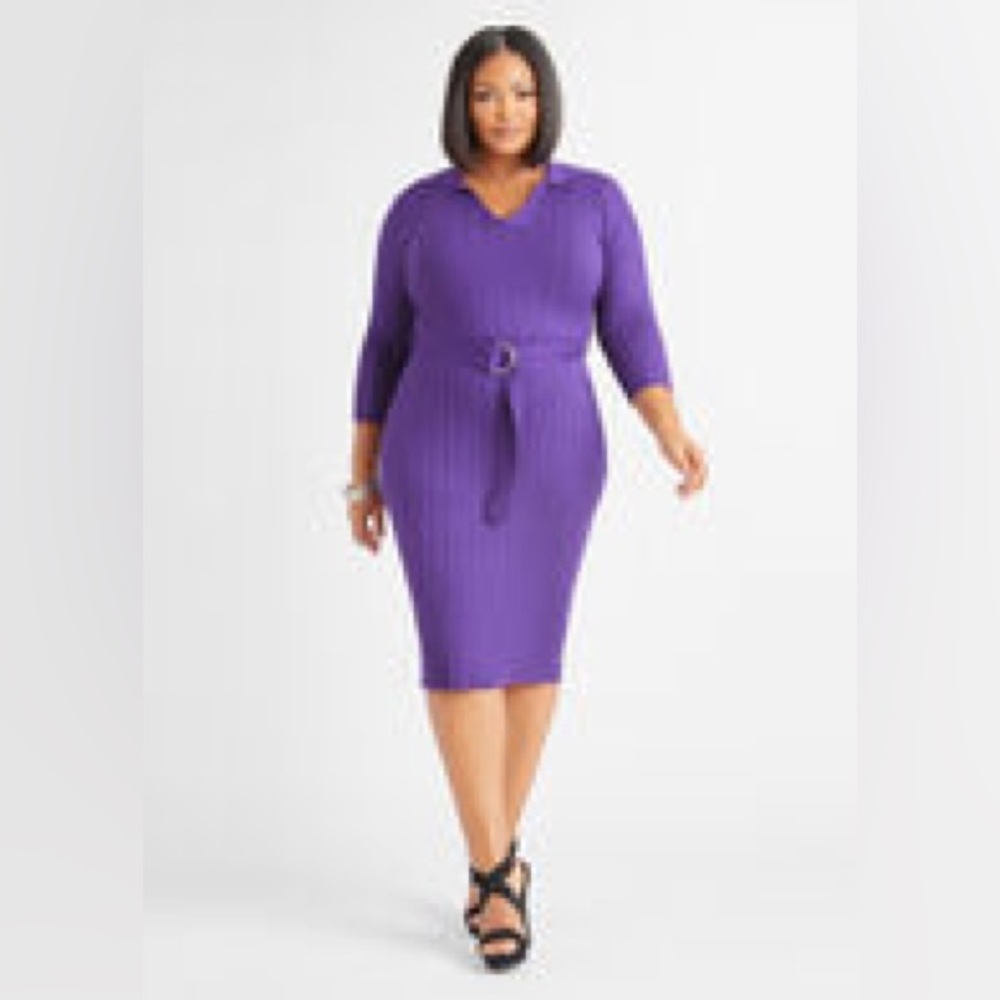 Ashley Stewart fitted knit dress w/belt.